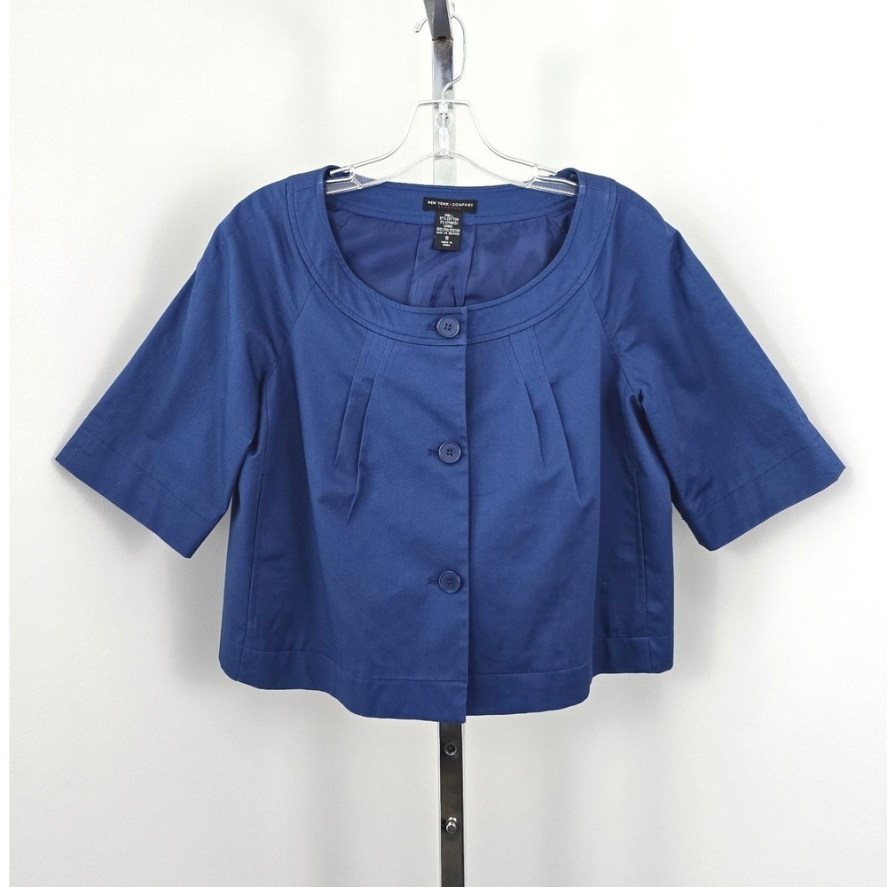 New York and‎ Company Cropped Short Sleeve Button Front Blazer Blue S